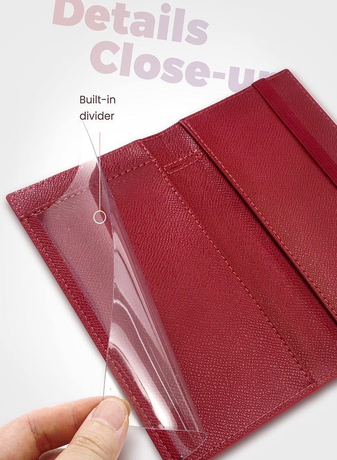 Yarnic Checkbook Cover for Personal Checkbook, Checkbook Holder with Pen Holder & Built-in Clear Plastic Divider for Duplicate Checks (Dark Red) - Image 4
